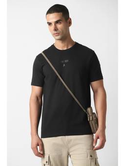 Van Heusen - Men Black Solid Crew Neck T-Shirt