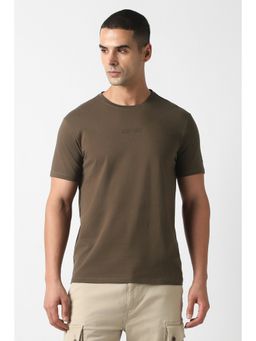 Van Heusen - Men Brown Solid Crew Neck T-Shirt