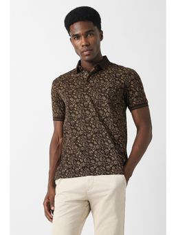 Van Heusen - Men Brown Floral Print Polo T-Shirt