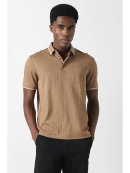 Van Heusen - Men Beige Stripes Polo T-Shirt