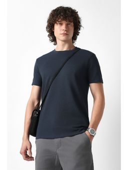 Van Heusen - Men Navy Blue Textured Crew Neck T-Shirt