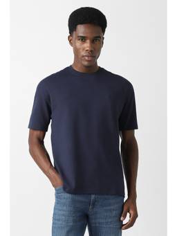 Van Heusen - Men Navy Blue Solid Crew Neck T-Shirt