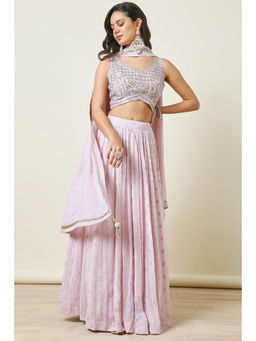 Soch - Womens Pink Brocade Embroidered Lehenga Choli with Dupatta (Set of 3)