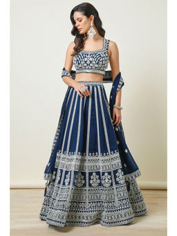 Soch - Womens Teal Georgette Embroidered Lehenga Choli with Dupatta (Set of 3)