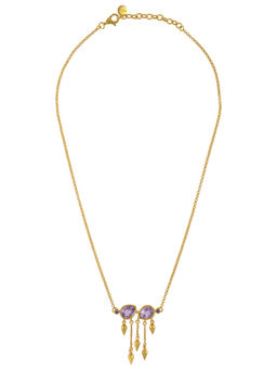 Tribe Amrapali - Sterling Silver Gold Plated Amethyst Pear Multi Drop Necklace