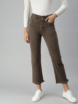 SHOWOFF - Women Straight High-Rise Brown Clean Look Jeans