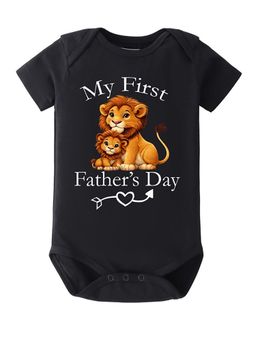 BLUSHES - 100% Cotton Knit Half Sleeve My First Father's Day Printed Onesies - Black