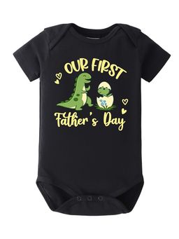 BLUSHES - 100%Cotton Knit Half Sleeve Our First Father's Day Printed Onesies - Black