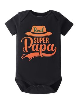 BLUSHES - 100% Cotton Knit Half Sleeve Super Papa Printed Onesies - Black