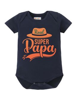 BLUSHES - 100% Cotton Knit Half Sleeve Super Papa Printed Onesies - Navy Blue