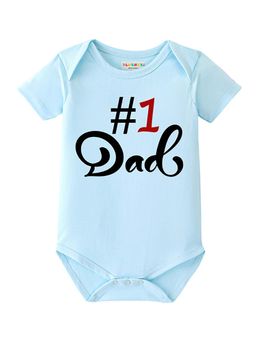 BLUSHES - 100% Cotton Knit Half Sleeve Dad Printed Onesies - Aqua Blue