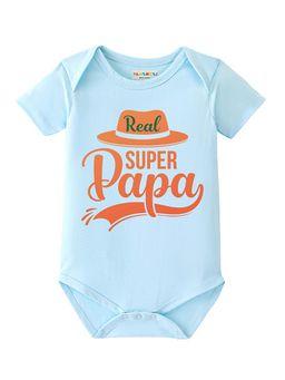 BLUSHES - 100% Cotton Knit Half Sleeve Super Papa Printed Onesies - Aqua Blue