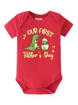 BLUSHES - 100% Cotton Knit Half Sleeve Our First Father's Day Printed Onesies - Red
