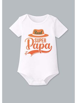 BLUSHES - 100% Cotton Knit Half Sleeve Super Papa Printed Onesies - White