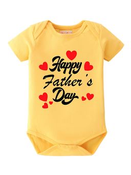 BLUSHES - 100% Cotton Knit Half Sleeve Happy Father's day Printed Onesies - Yellow