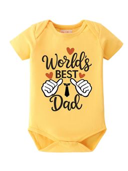 BLUSHES - 100% Cotton Knit Half Sleeve World Best Dad Printed Onesies - Yellow