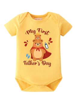 BLUSHES - 100% Cotton Knit Half Sleeve My First Father's Day Printed Onesies - Yellow