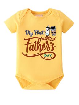 BLUSHES - 100% Cotton Knit Half Sleeve My First Father's Day Printed Onesies - Yellow