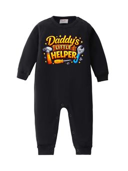 BLUSHES - 100% Cotton Knit Full Sleeve Daddy's Little Helper Printed Romper - Black