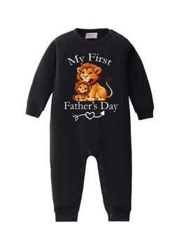 BLUSHES - 100% Cotton Knit Full Sleeve My First Father's Day Printed Romper - Black