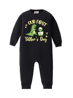 BLUSHES - 100% Cotton Knit Full Sleeve Our First Father's Day Printed Romper - Black