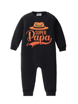 BLUSHES - 100% Cotton Knit Full Sleeve Super Papa Printed Romper - Black