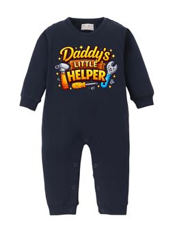 BLUSHES - 100% Cotton Knit Full Sleeve Daddy's Little Helper Printed Romper - Navy Blue