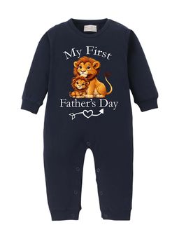 BLUSHES - 100% Cotton Knit Full Sleeve My First Father's Day Printed Romper - Navy Blue