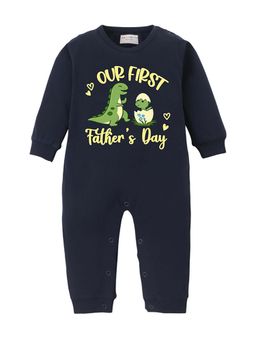 BLUSHES - Full Sleeve Our First Father's Day Printed Romper - Navy Blue