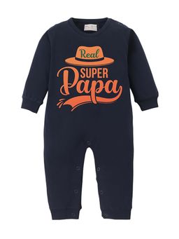 BLUSHES - 100% Cotton Knit Full Sleeve Super Papa Printed Romper - Navy Blue