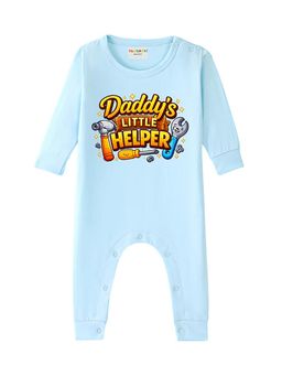 BLUSHES - 100% Cotton Knit Full Sleeve Daddy's Little Helper Printed Romper - Aqua Blue