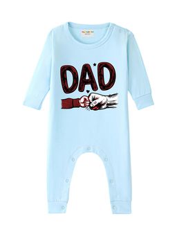 BLUSHES - 100% Cotton Knit Full Sleeve Dad Printed Romper - Aqua Blue