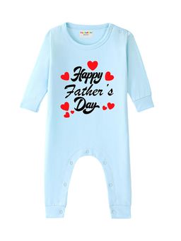 BLUSHES - 100% Cotton Knit Full Sleeve Happy Father's Day Printed Romper - Aqua Blue