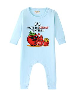 BLUSHES - Full Sleeve Dad You're The Ketchup Printed Romper - Aqua Blue