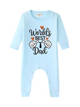 BLUSHES - 100% Cotton Knit Full Sleeve World Best Dad Printed Romper - Aqua Blue