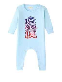 BLUSHES - Full Sleeve Real King Are Called Dad Printed Romper - Aqua Blue