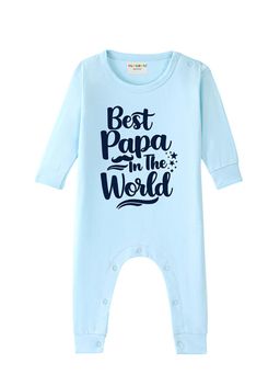BLUSHES - Full Sleeve Best Papa In The World Printed Romper - Aqua Blue
