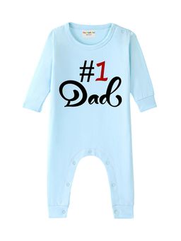 BLUSHES - 100% Cotton Knit Full Sleeve Dad Printed Romper - Aqua Blue