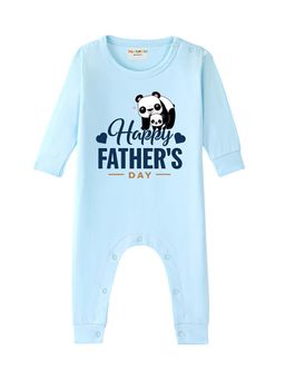 BLUSHES - 100% Cotton Knit Full Sleeve Happy Father's Day Printed Romper - Aqua Blue
