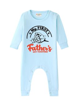 BLUSHES - Full Sleeve My First Father's Day Together Printed Romper - Aqua Blue