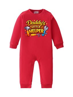 BLUSHES - 100% Cotton Knit Full Sleeve Daddy's Little Helper Printed Romper - Red