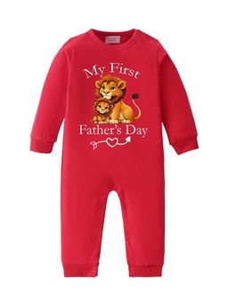 BLUSHES - 100% Cotton Knit Full Sleeve My First Father's Day Printed Romper - Red