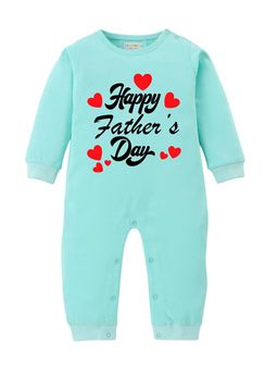 BLUSHES - 100% Cotton Knit Full Sleeve Happy Father's Day Printed Romper - Sea Green