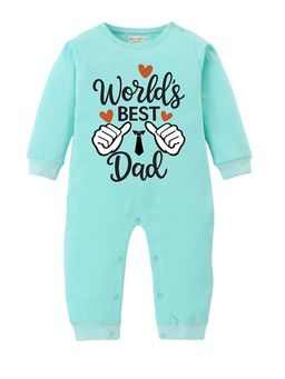 BLUSHES - 100% Cotton Knit Full Sleeve World Best Dad Printed Romper - Sea Green