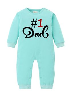 BLUSHES - 100% Cotton Knit Full Sleeve Dad Printed Romper - Sea Green