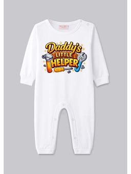 BLUSHES - 100% Cotton Knit Full Sleeve Daddy's Little Helper Printed Romper - White