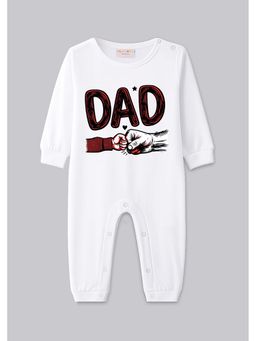 BLUSHES - 100% Cotton Knit Full Sleeve Dad Printed Romper - White