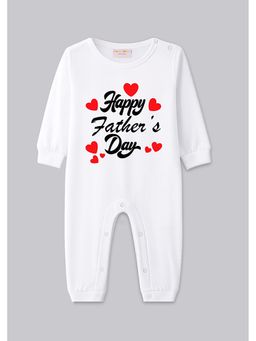BLUSHES - 100% Cotton Knit Full Sleeve Happy Father's Day Printed Romper - White