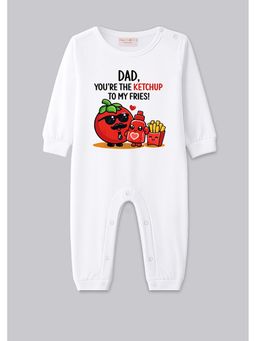 BLUSHES - 100% Cotton Full Half Sleeve Dad You're The Ketchup Printed Romper - White
