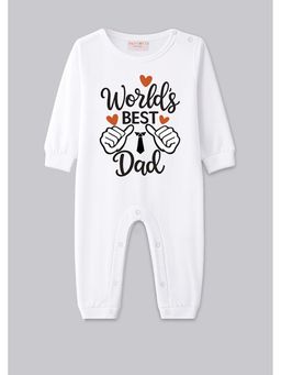 BLUSHES - 100% Cotton Knit Full Sleeve World Best Dad Printed Romper - White
